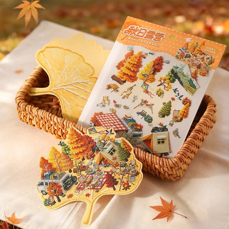 Paquete de 3 pegatinas por paquete, serie Stitch Otoño, paquete de pegatinas con escenas temáticas de otoño, escena de casa de campo, manualidades DIY, 4 estilos vintage