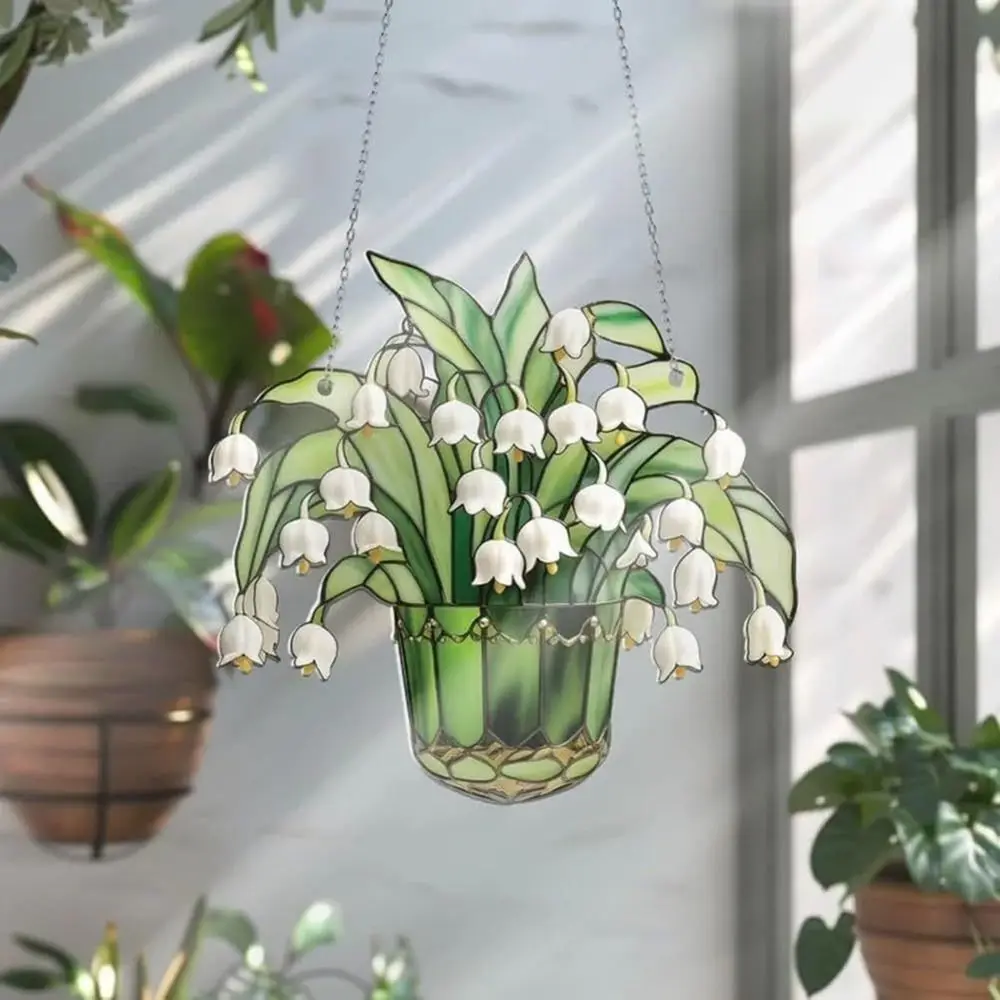 Door Decoration Acrylic Window Sun Catchers Stained Glass Hanging Lily Of Valley Suncatchers Artificial Plant Light Catcher