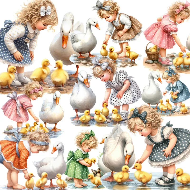 20Pcs/Pack Girl and Duck Sticker DIY Craft Scrapbooking Album Junk Journal Decorative Stickers