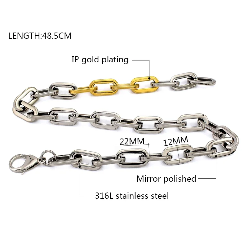 Silver Mixed Gold Color Chain Necklace Punk Chain Choker Necklaces Collar Statement Hip Hop Big Chunky Stainless steel collar