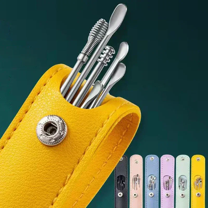 6Pcs for Adults Kids Ear Cleaner Wax Removal Tool Kit Stainless Steel Reusable Ear Pick Set Health Care Cleaning Ear Kit