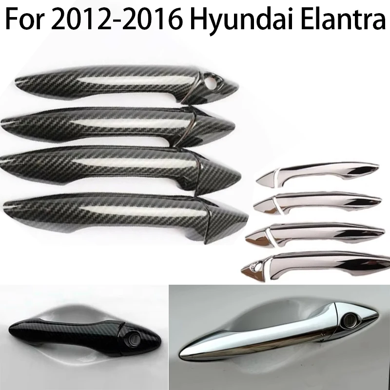 For 2012-2016 Hyundai Elantra Car Exterior Door Handle Cover Overlays Protection Catch Cap Sticker Carbon Fiber/Silver Style
