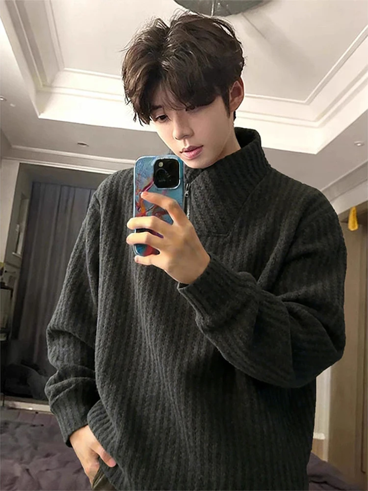 

ay Zipper Fce Long Sve Hoodie Men's Winter Slim Fit T-irt American Sle Heavyweight Casual Top Youth Trend