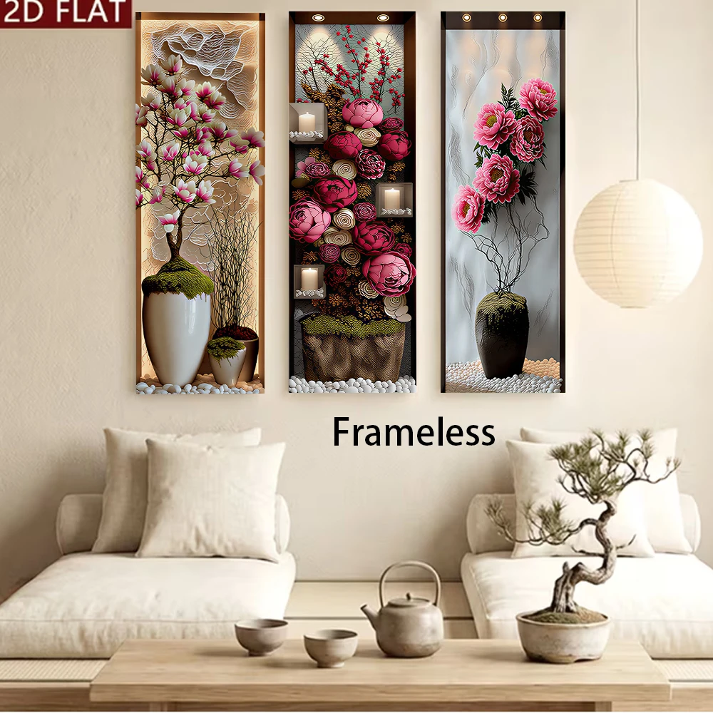 1 set of new Chinese style triple wall stickers with flowers, living room sofas, background walls, decorative paintings, environ