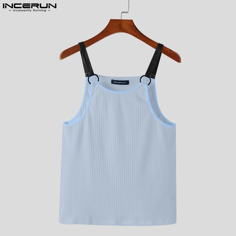 INCERUN Men Tank Tops Patchwork O-neck Sleeveless Summer Male Vests Streetwear 2024 Fitness Fashion Casual Men Clothing S-5XL