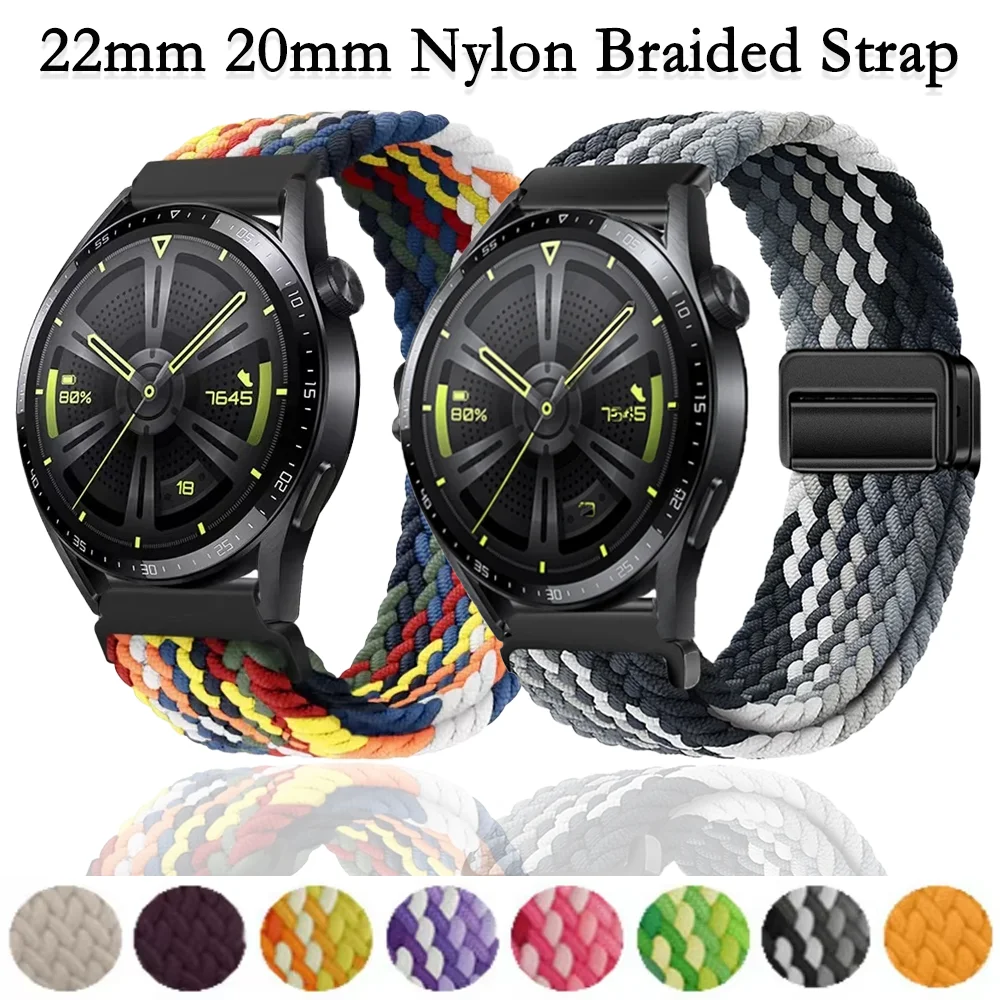 

Нейлоновый плетеный ремешок 22 мм 20 мм для Huawei Watch 5 4 GT5-4 46 мм Samsung Watch 7/6/5/4, браслет Amazfit GTR4/Bip 6 Correa