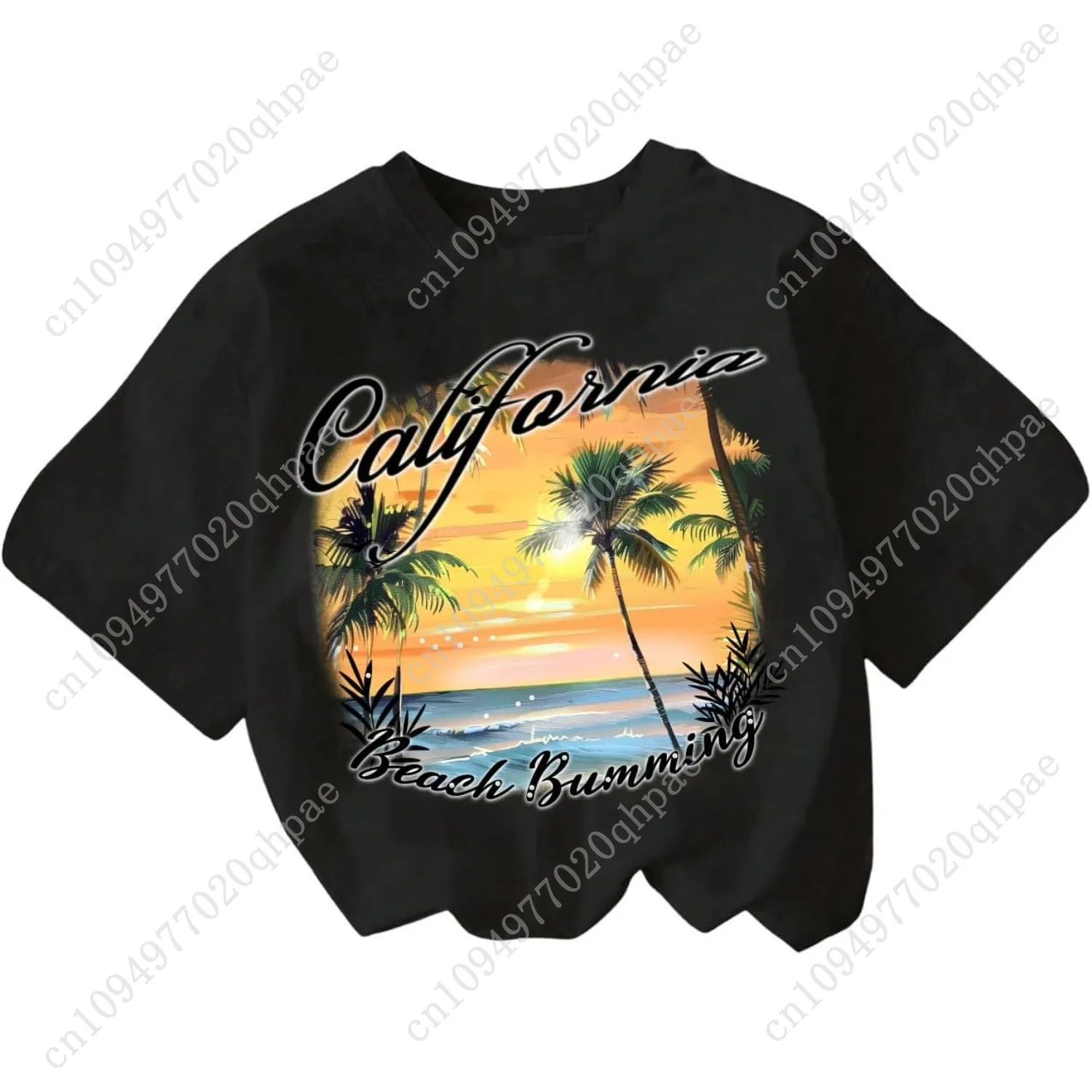 เสื้อยืดแขนสั้นคอกลมพิมพ์ลายดาวตัวอักษรแบบหลวมๆ สำหรับเด็กผู้หญิง