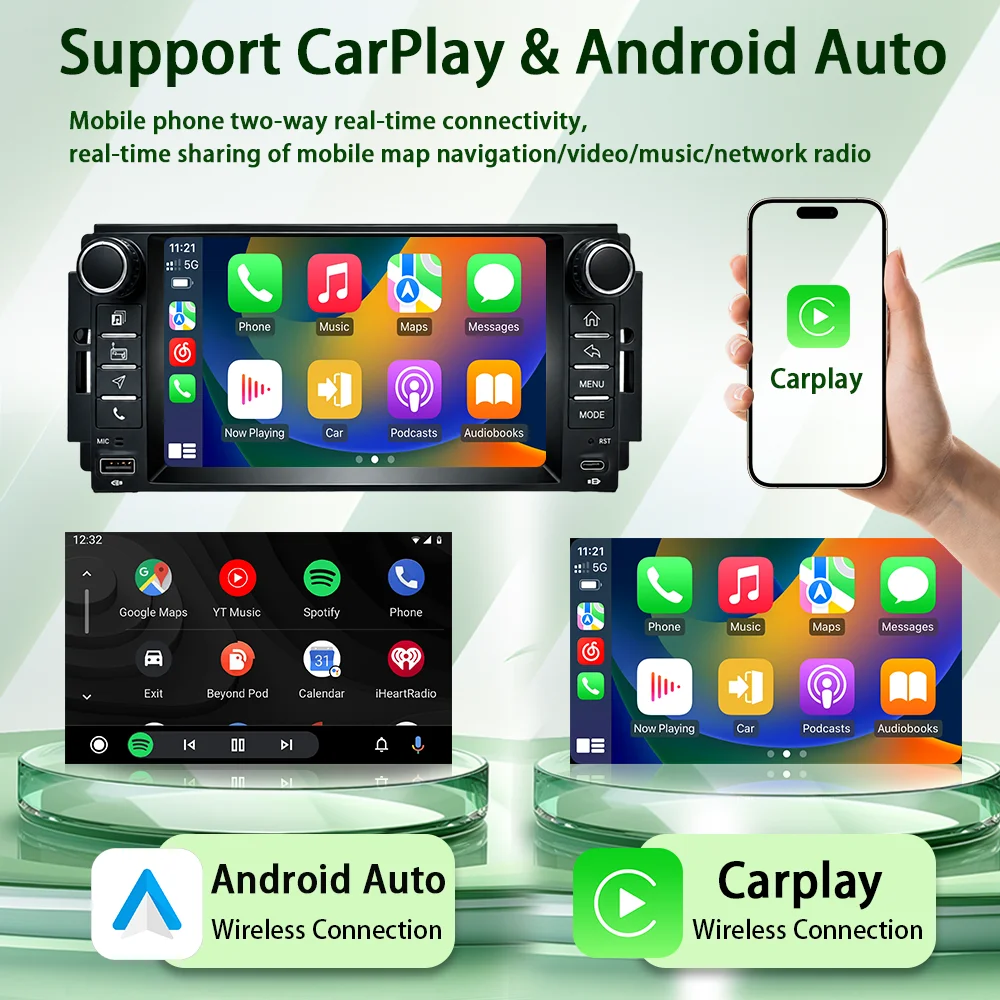 7'' Android 15 Car Multimedia Player CarPlay GPS BT Car Radio For Jeep Compass Commander Patriot Liberty Dodge Ram Caliber 300C