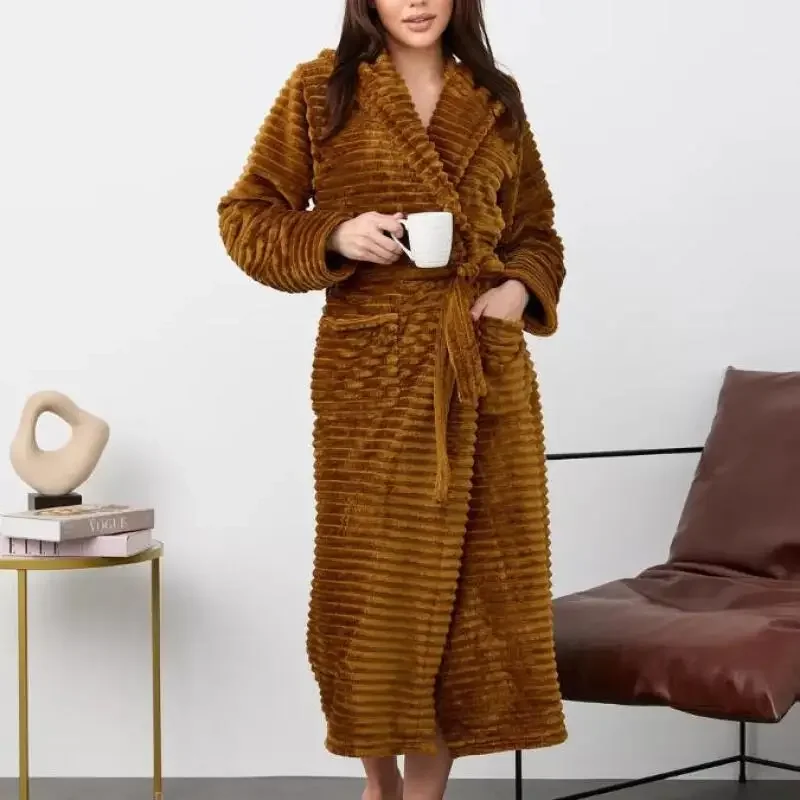 

Female Flannel Kimono Gown Hooded Sleepwear Warm Home Clothes Intimate Lingerie Pajamas Nightwear Autumn and Winter New Robes