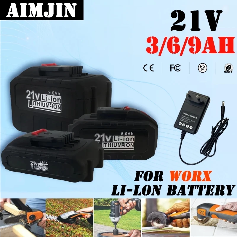 

21V 3000/6000/9000mAh Lithium Battery,for Worx Electric Power Tool Pruning Saw Drill Percussion WA3551 WA3553 WA3641 WG629E