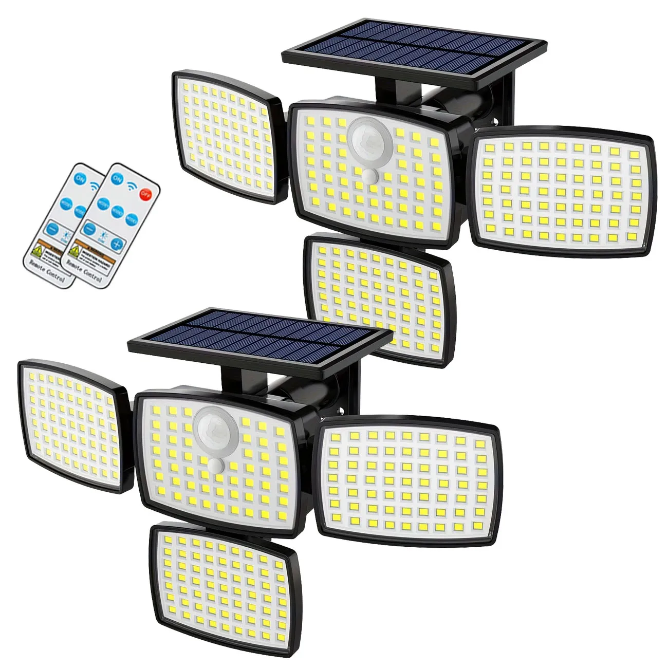 

2PCS 218LED Solar Security Lamp with Remote, 4-Head Solar Outdoor Lights with Motion Sensor, 3 Modes, IP65 Waterproof for Garden
