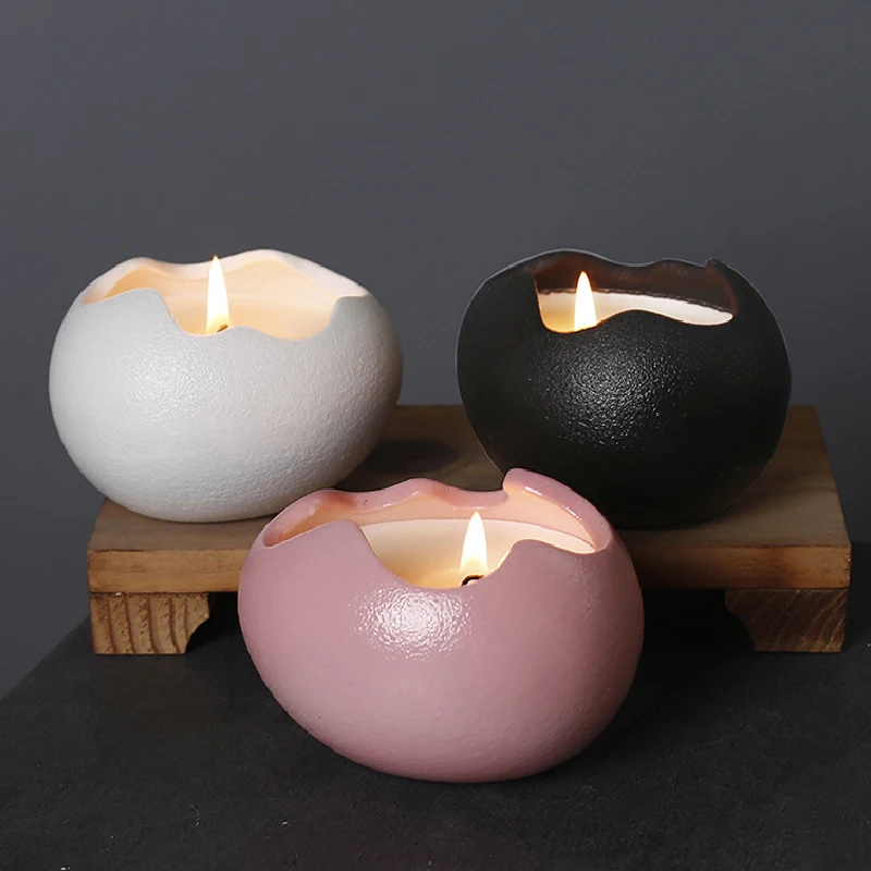 Creative Irregular Egg-shaped Ceramic Aromatherapy Candle Bedroom Plant Essential Oil Soybean Wax Fragrance Ornaments with Gifts