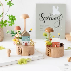 Wooden Fairy Mushroom House Ornament Artificial flowers Farmhouse Home Office Living Room Table Decor Birthday Gift For Women
