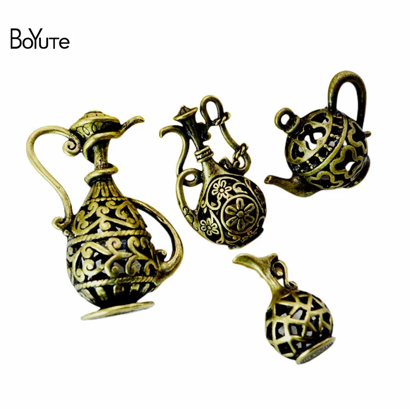 BoYuTe (10 Pieces /lot) Antique Bronze Plated Alloy Hollow Teapot Pendant Accessories Diy Handmade Materials