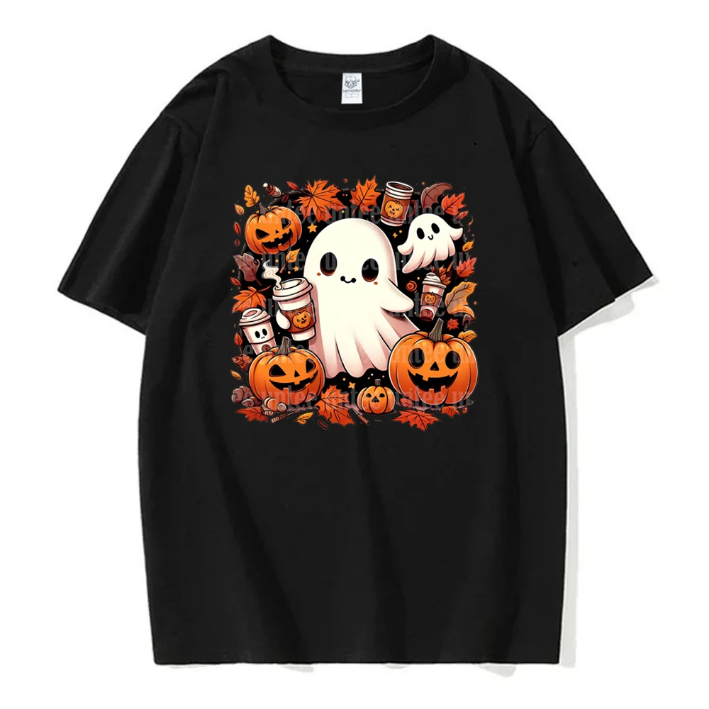 Jack Lanterns  Women Ghost Pumpkin Bat Skeleton Print Round Neck Pullovers Cotton Shirt Graphic T Shirts Y2k Top Harajuku Tops