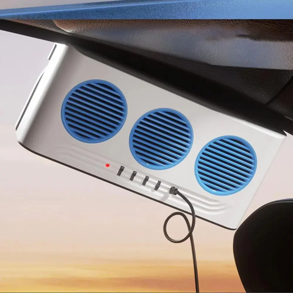 Three Outlets Solar Powered Fan With Light Solar Powered Car Window Fan Vent Cooler Window Mount Solar Car Fan Truck
