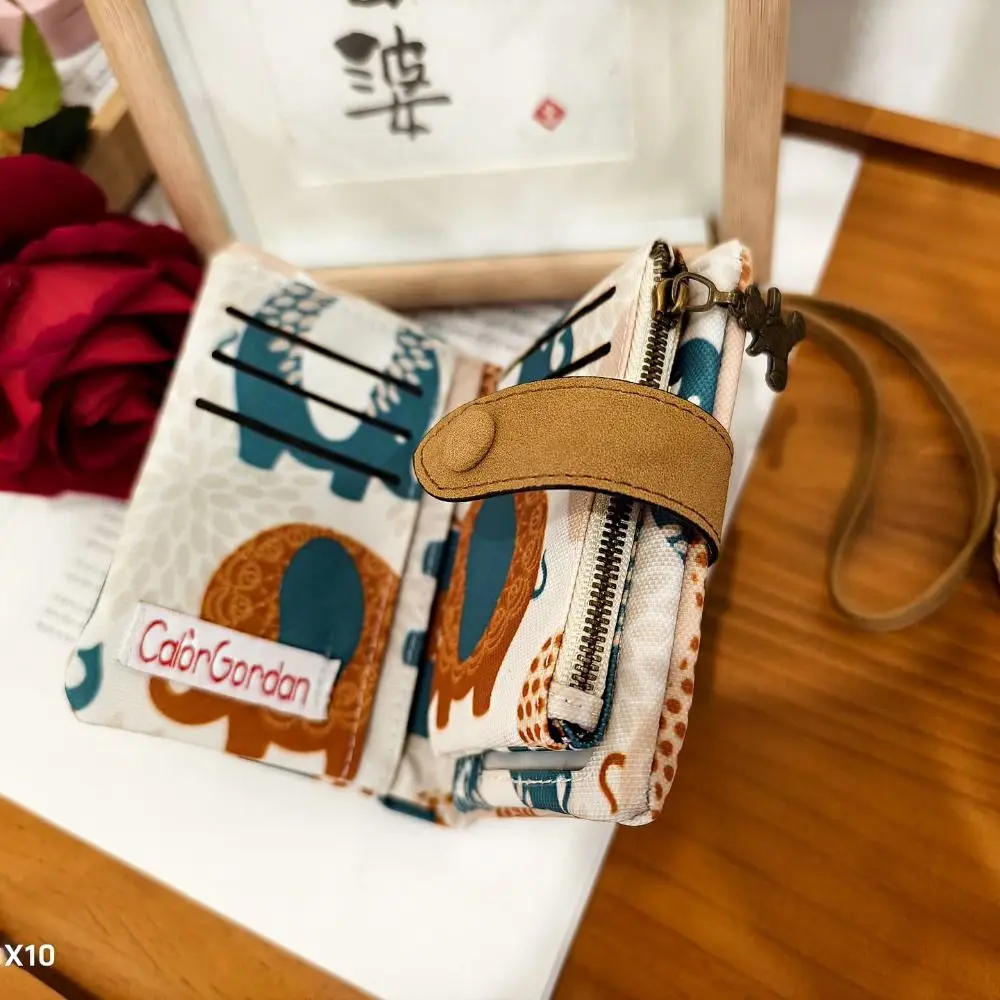 

Cute Korean Style Canvas Wallet Flower Elephant Printed Card Bag Short Clutch Squirrel Short Trifold Wallet Women