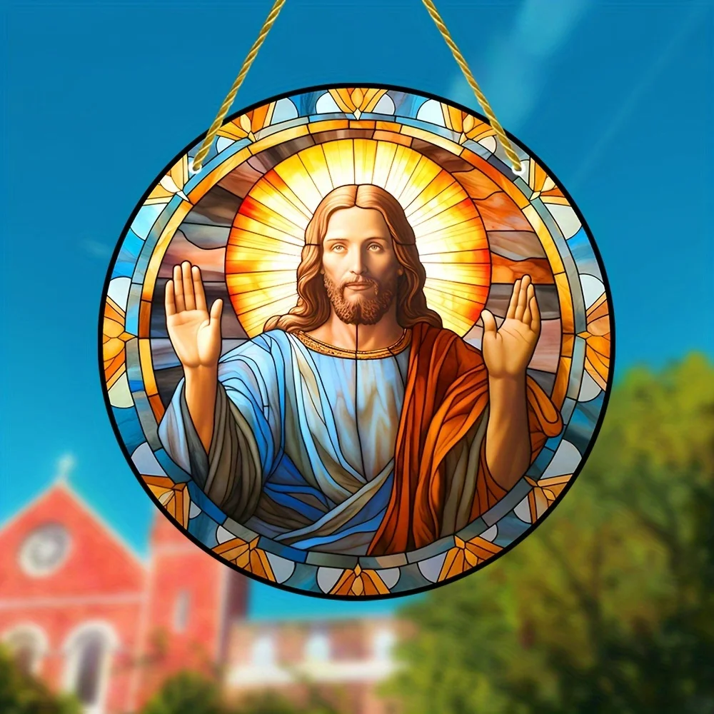 1pc Jesus Stained Window Hanging Christianity Suncatcher Designed For Last Supper Enthusiasts Wall Art Decor Wreath Sign Decor