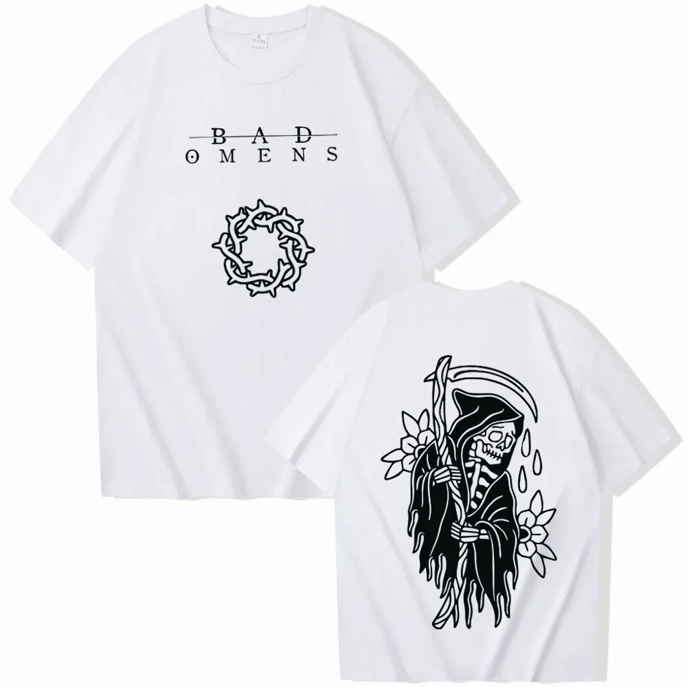 Double Sided Grim Reaper T-Shirt Men Skull Crown of Thorns Print Oversized Dark Metal Streetwear Unisex Tee