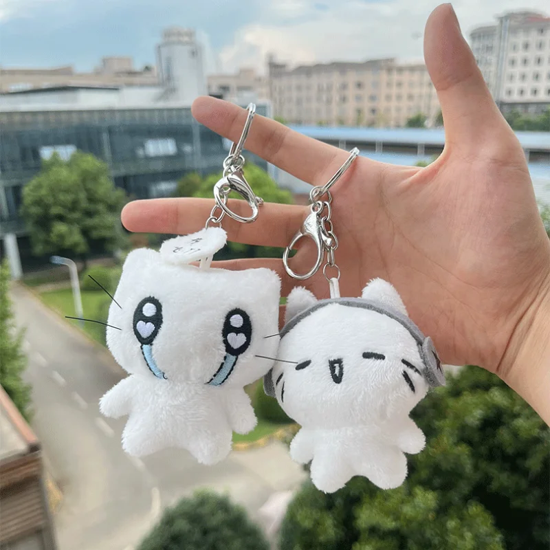 Cute Headphones Kitten Couple Keychain Mini Crying Cat Doll Plush Keyring Cartoon Dog Bee Bag Pendant Charms Backpack Decoration