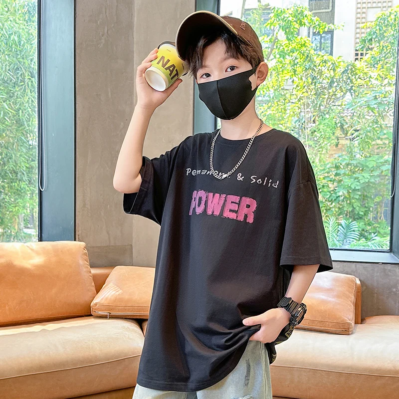 Stylish Children Summer Lettering Short Sleeve T-shirt for Tweens Boy New Casual Tee Shirt with Drawings Kids Cotton Tshirt Wear