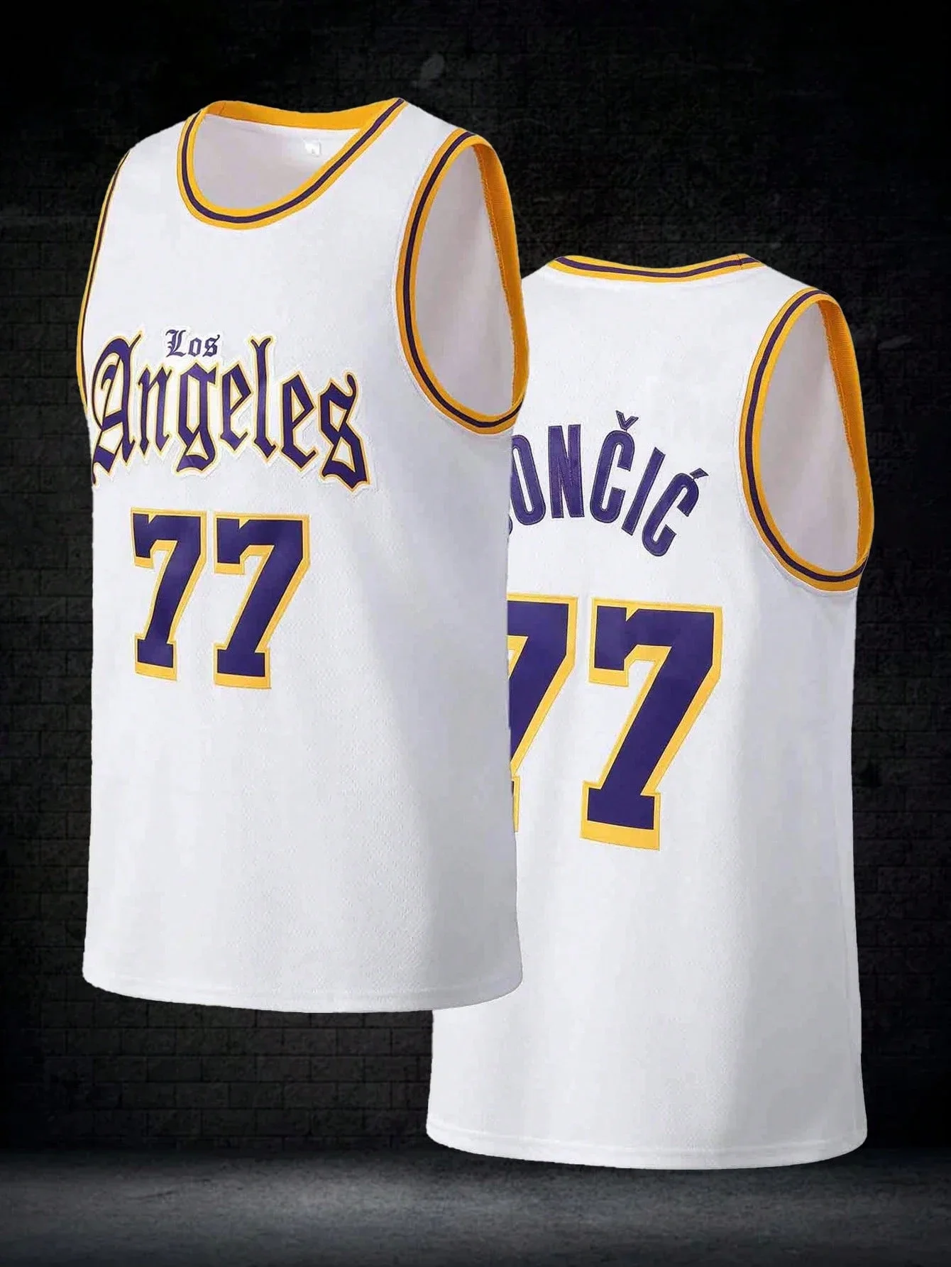 Retro Doncic 77 Los Angeles Jersey Paisley Pattern Number Letter Print Sports Uniform Casual 3d Printed Vest Kids and Men Women view 5