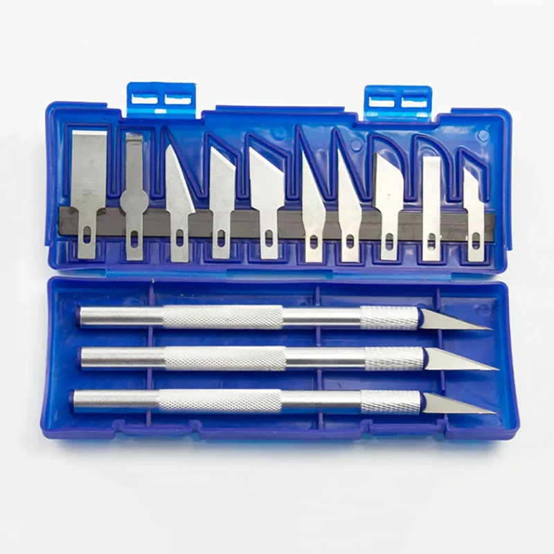 13 sztuk / zestaw metalowych noży skalpelowych z magnetycznym pudełkiem do przechowywania zawiera 3 szt. uchwytów do rzeźbienia i 10 szt. ostrzy noży DIY Manuel Repair Tool