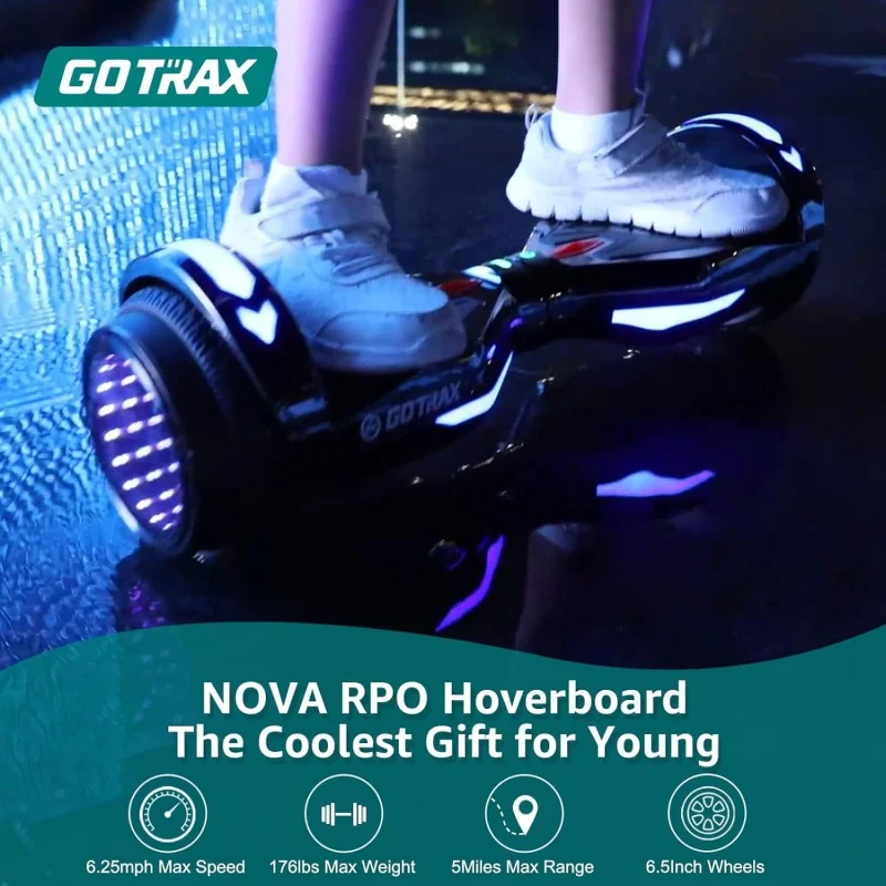 Gotrax ban Hoverboard dengan 6.5 "LED Solid/Offroad, maksimal jarak 5/6 mil, daya 6,2 mph oleh Motor tanpa sikat ganda, bersertifikat UL2272