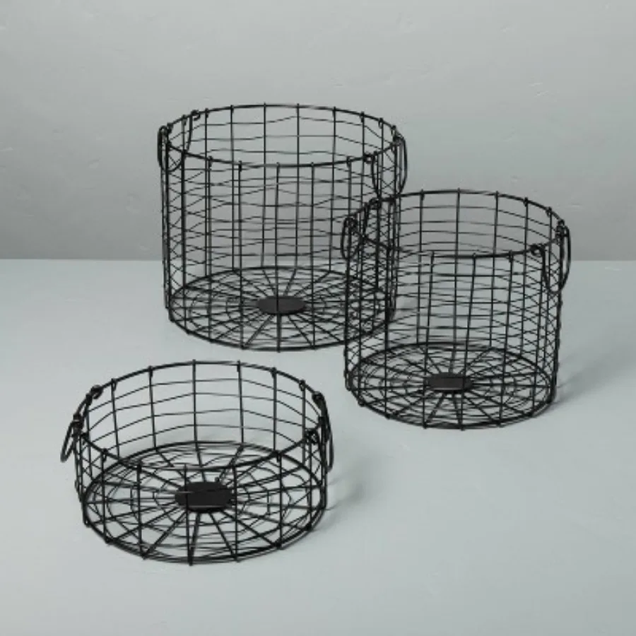 Round Wire Storage Basket with Handles Black， laundry basket ， basket  home organization and storage