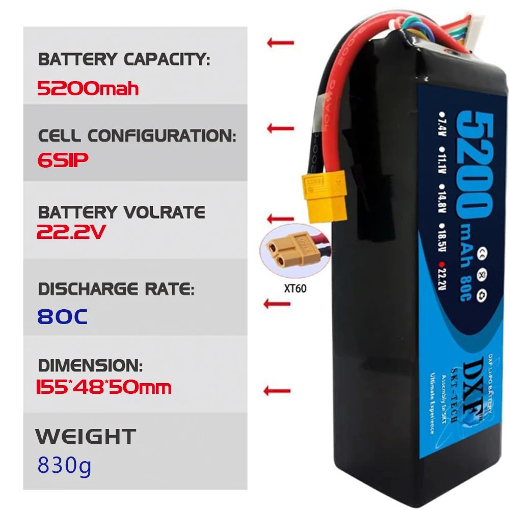 DXF 6S Lipo 22.2V 7000mAh 10000mAh 5200mAh Softcase batteria con XT60 EC5 XT90 per auto camion serbatoio RC Buggy Truggy Racing Hobby