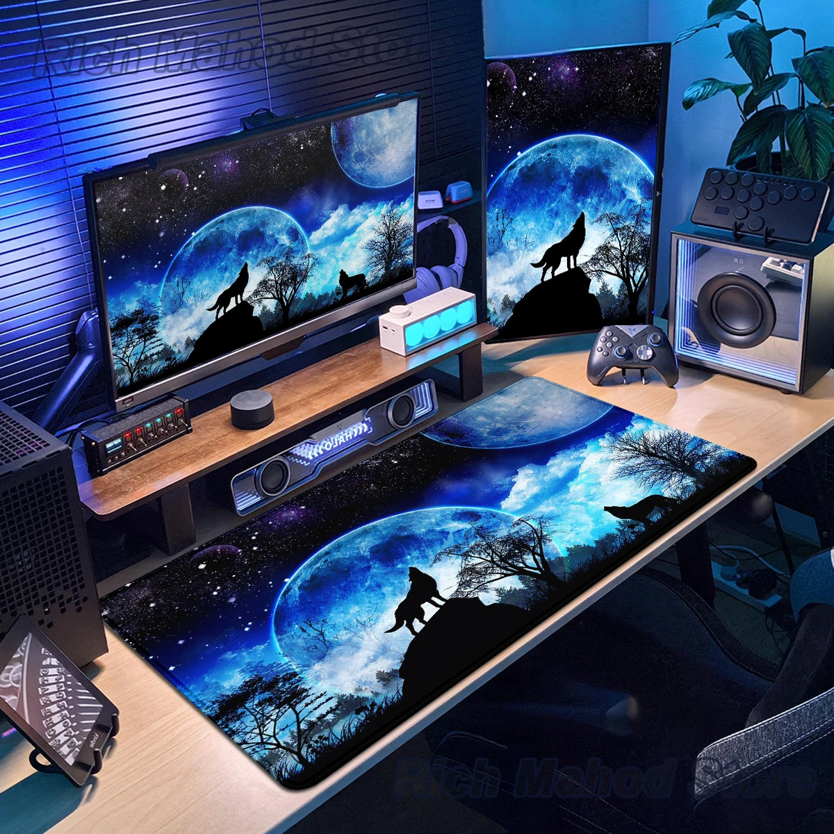 Large Gaming Mouse Pad Midnight Wolf Mousepad Design Non-Slip Base Desktop Mat Laptop Desk pad Office Accessories Animal Carpet