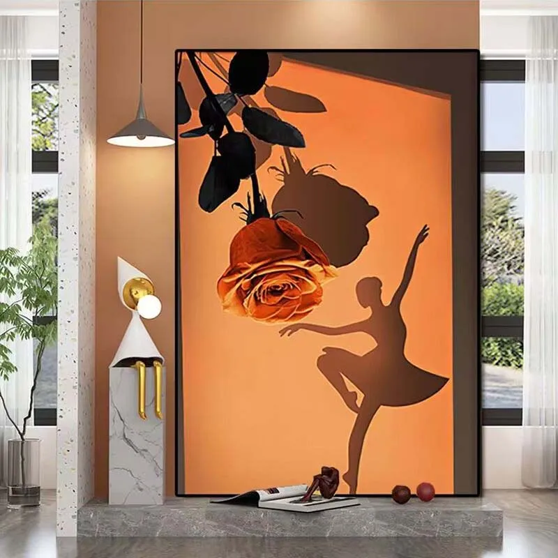 

Nordic Light Luxury Niche Art Decorative Painting Retro Light Shadow Space Still Life Flowers Minimalist Style Hallway Hanging