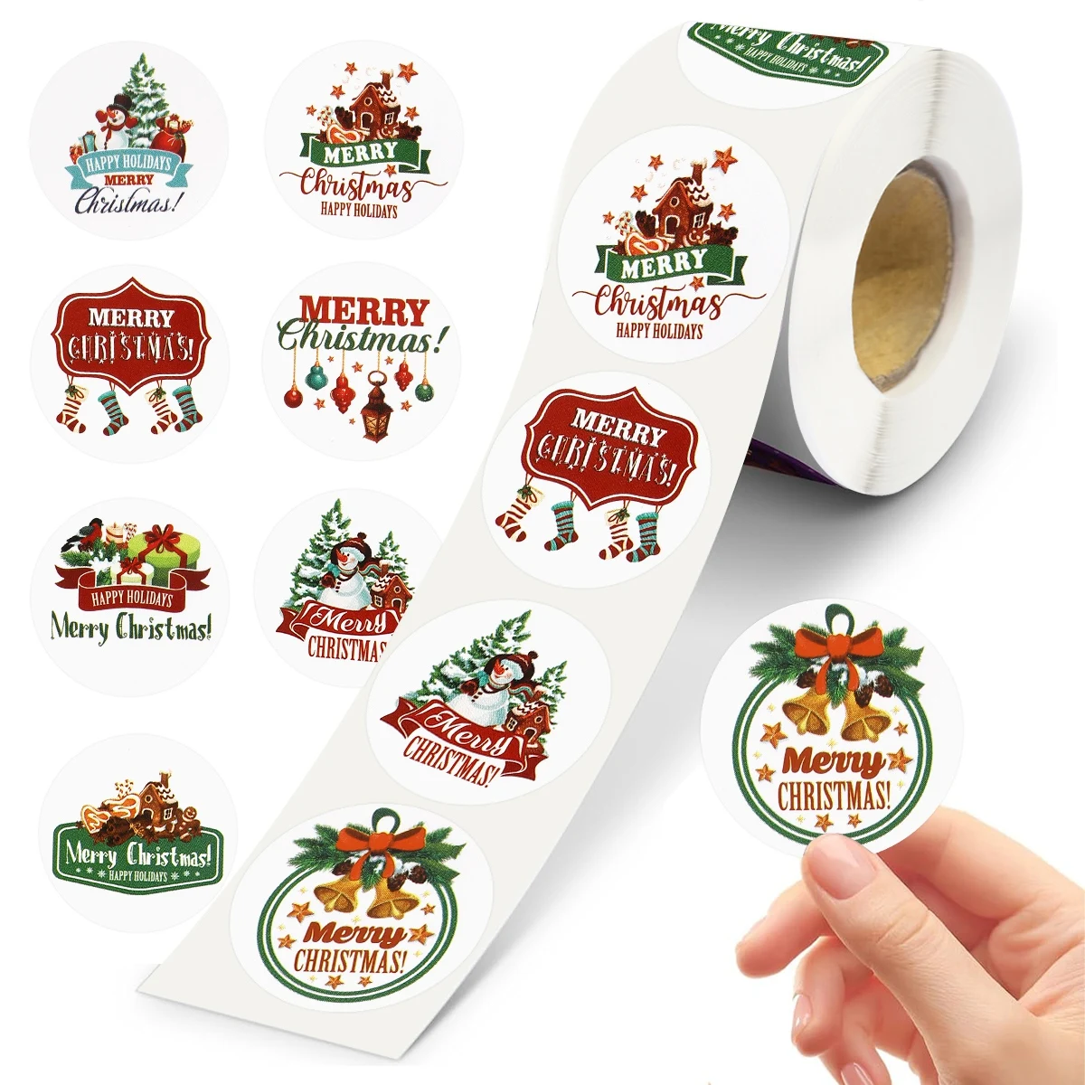500Pcs Merry Christmas Stickers Cristmas Xmas Round Seal Labels Stickers For DIY Gifts Baking Package Envelope Stationery Decor