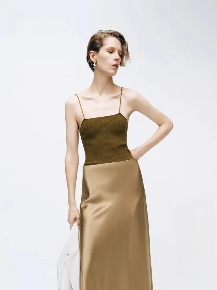 

Cool Sensation Knitted Strap Top Women's Spring New One-oulder Bal ort Length Pure Color Edition EBDVET004