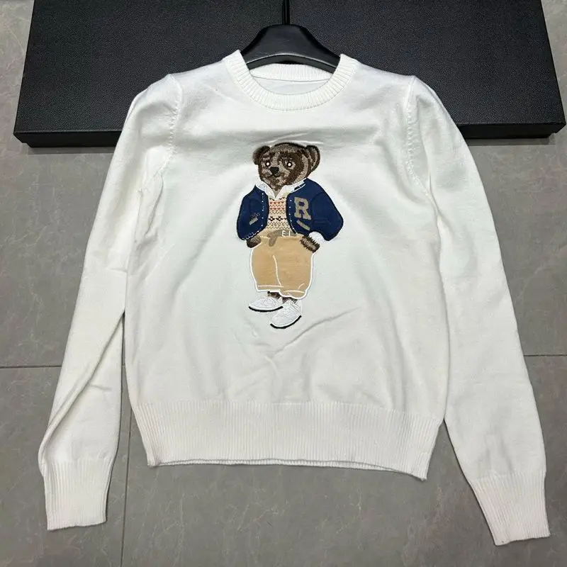 

European Style Luxury Brand Loose O-Neck Bear Pullover Tops Knitwear Woman Fashion Casual T-shirt Ladies Knitted Sweater Pull