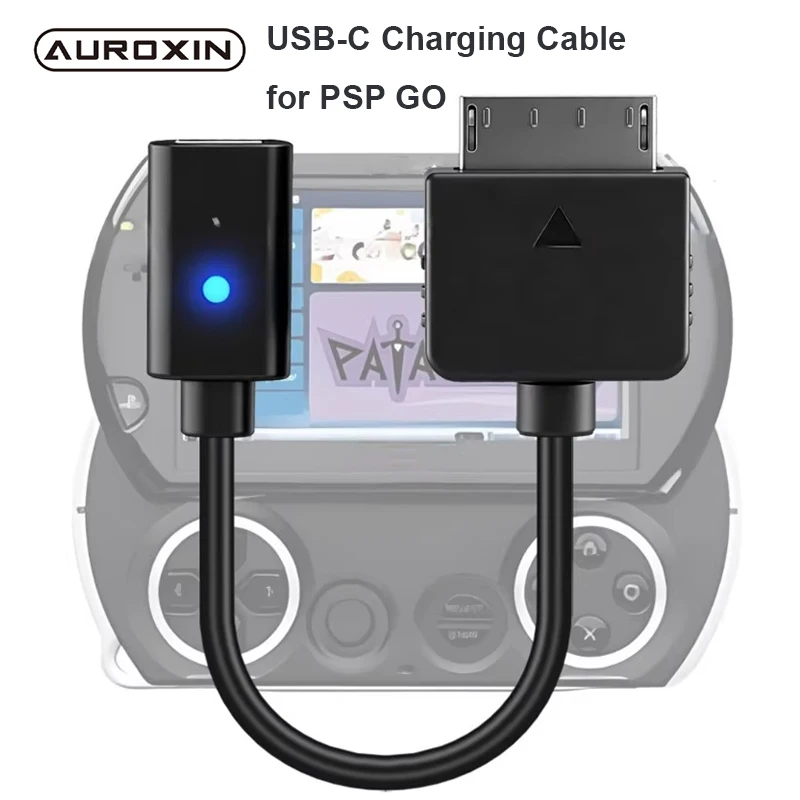 Cabo LED Tipo C Preto Auroxin de 10cm, Adaptador de Carregamento e Fonte de Energia para Console de Jogos PSP Go