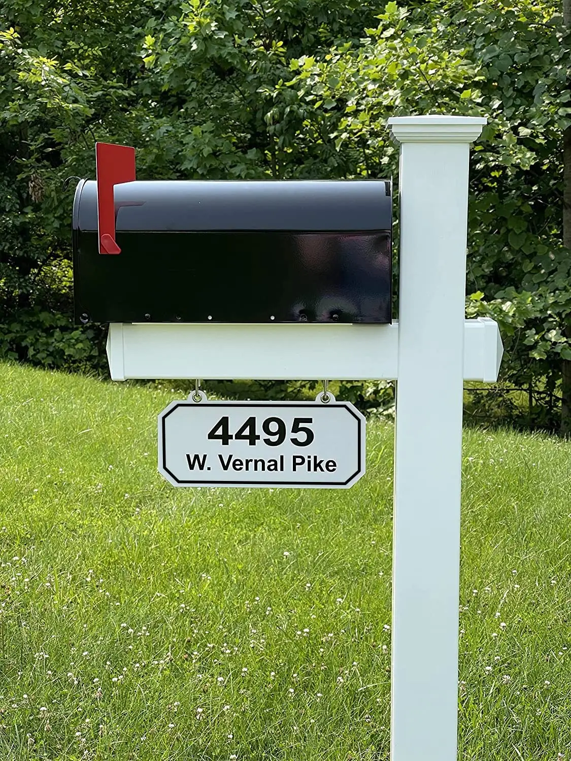 Harrison White Vinyl Mailbox Post System & Black Mailbox