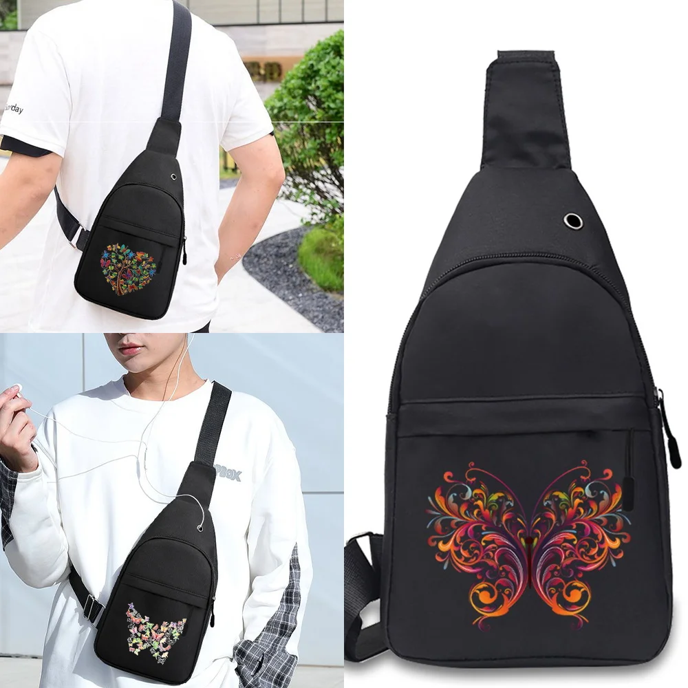 Men Crossbody Outdoor Sport Shoulder Chest Daily Picnic Messenger Shoulder Bags Butterfly Serie Pattern Waist Packs Sling Bag