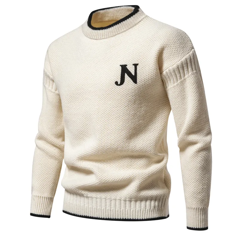 

Men's Autumn and Winter New Warm Sweater Knitted Bottom Letter Solid Casual