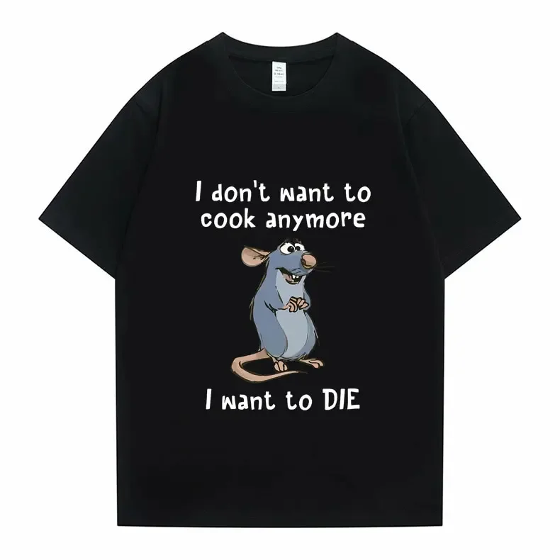 Funny Mouse Tees Men Women Cute T Shirt Ratatouille Graphic Print T-shirts Black Tshirt and Shirt Casual Clothing Short Sleeve