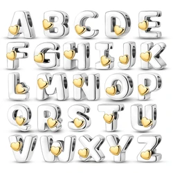 925 Sterling Silver DIY Alphabet Charms Beads LOVE Heart Letter Fit Original Bracelet Bangle Necklace Jewelry Marking Gift