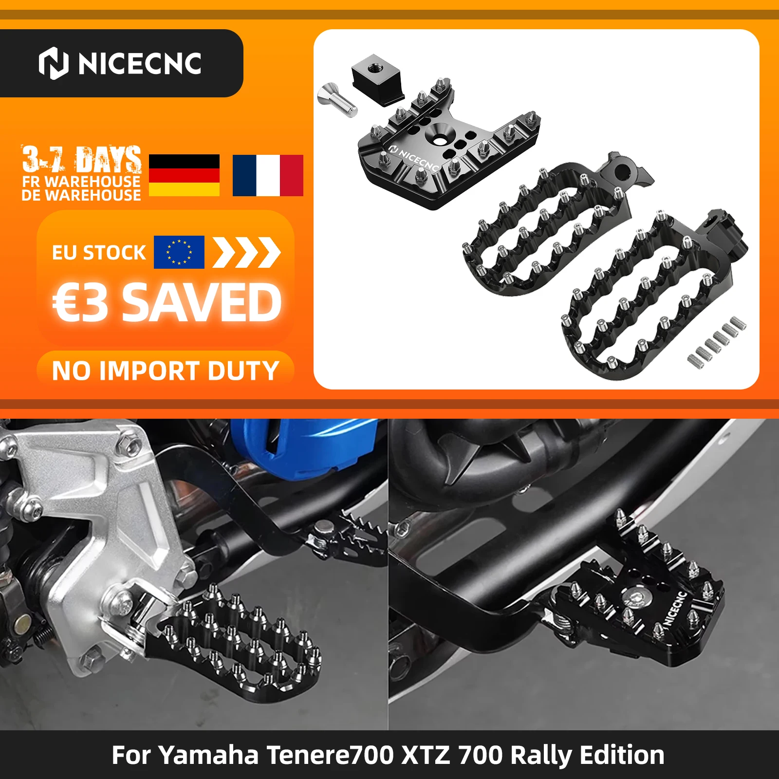 (EU-Lager) Für Yamaha Tenere700 XTZ 700 2019-2024 Fußrasten Fußstützen Bremshebel Verlängerung Tenere 700 Rally Edition 2020-24