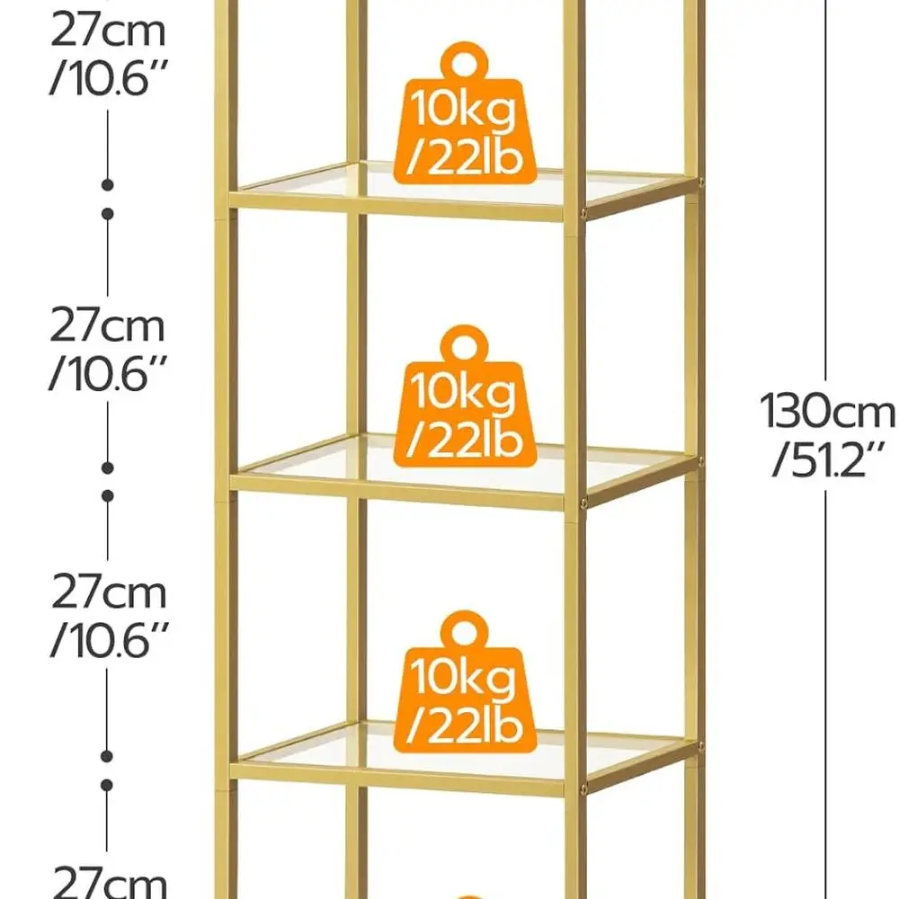 رف ذهبي من 5 طبقات، رف كتب ضيق، خزانة عرض مع خزانة كتب زجاجية، تخزين رف زاوية للمساحات الصغيرة، للمكتب المنزلي #3