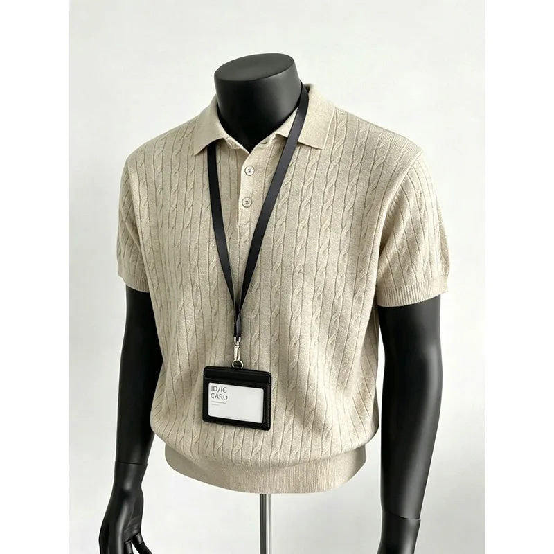 British Style Summer Knitted Polo Shirts for Men Ice Silk Comfortable Casual T-shirt Breathable Versatile Social Streetwear Top
