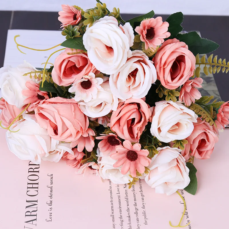 

Simulated curled rose wedding bouquet photography props floral home decoration fake flowers single bouquet