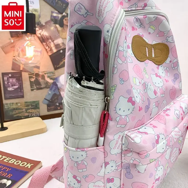 MINISO-Mochila infantil Sanrio de grande capacidade, arco de orelhas, Hello Kitty, estudante leve