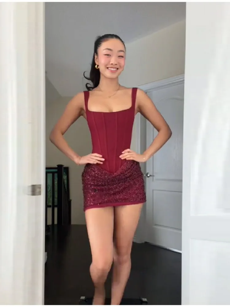 Abiti eleganti seducenti Cami Paillettes Abito da donna Ragazze piccanti Autunno Data Notti Abiti da festa per donna alla moda