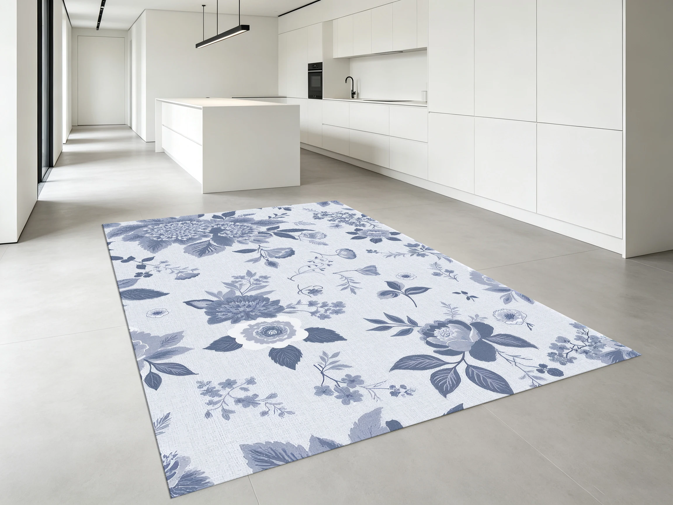 2D Large Rug, Light Blue French Floral Pattern, Soft & Skin-Friendly, Suitable for Living Room & Bedroom, Enhances