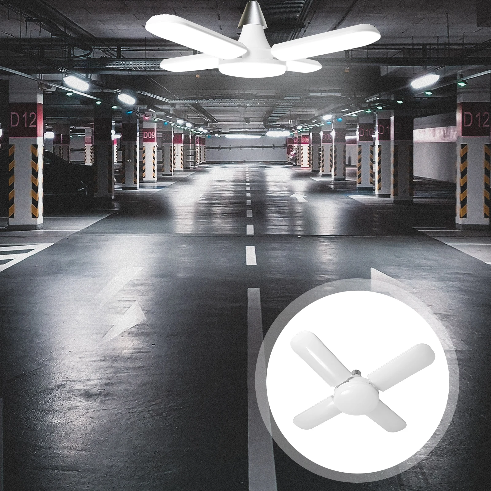 

Foldable Led Light 4 Blades 60W 6500K Cold White Bulb Adjustable Angle E27 Base For Garage Bedroom Living Room