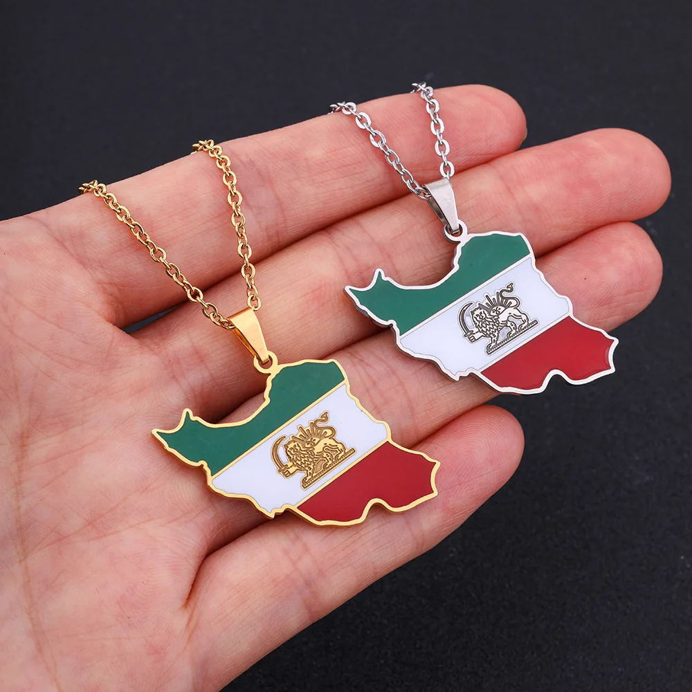 Fashion famous style Iran map pendant necklace Drop oil geometric men's and women's stainless steel neckline pendant collarbone